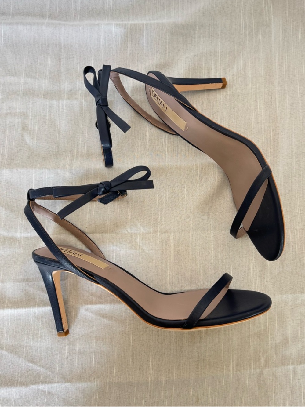 Deltan Navy Ankle-Tie Stiletto heels with Slim Straps Size 12M